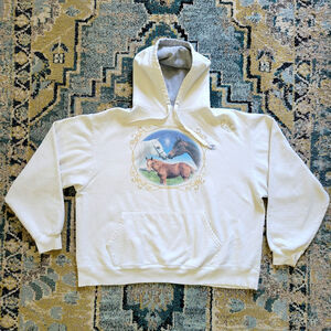 Y2K Champion Hoodie White Magical Horses Heavyweight Cotton